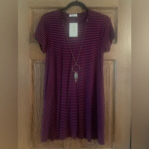 Pinc Blue and Red Cap Sleeve Tunic with Stylish Attached Necklace